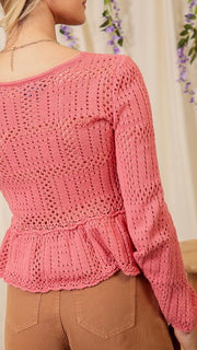 Crochet Peplum Hem Button Sweater