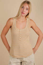 Striped Stretch Waffle Knit Tank Top