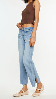 Mid Rise Gusset St Leg Split Hem Jeans