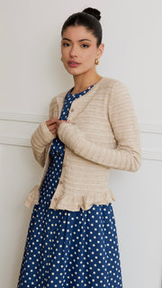 Pointelle Knit Ruffle Hem Cardigan