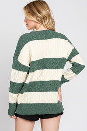 Cable Knit Stripe V-Neck Sweater
