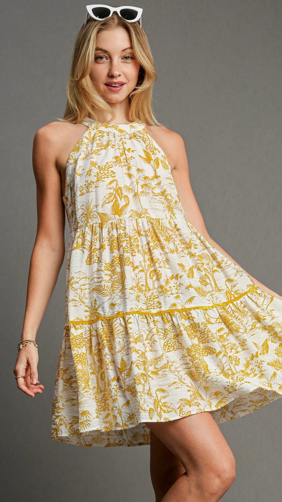 Botanical Print Halter Neck Dress