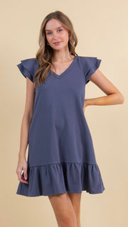 French Terry Knit Ruffle Hem Dress