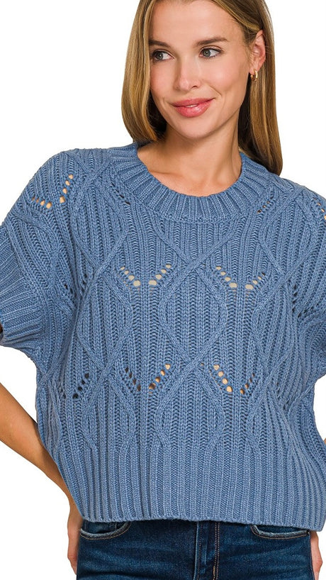 Cable Knit Dolman S/Slv Sweater Top