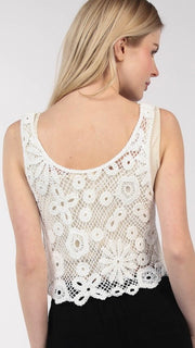 Open Weave Floral Crochet Tank Top