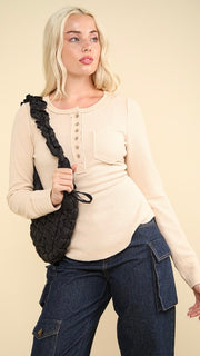 Mineral Waffle Knit Henley Top