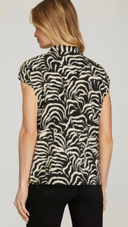 Waves Print Cap Sleeve Top