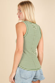 Striped Stretch Waffle Knit Tank Top