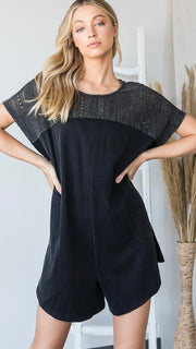 Mineral Wash Lace Yoke Romper