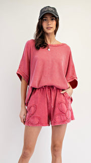 Daisy Applique Mineral Wash Shorts
