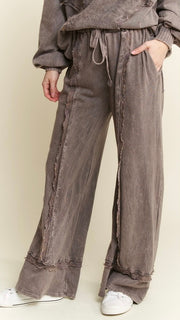 Mineral Frayed Plaid Trim Terry Knit Pants