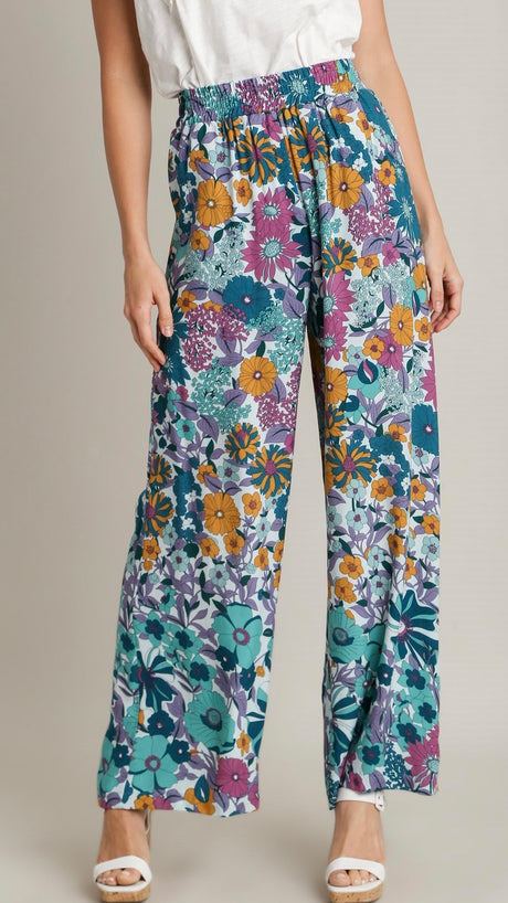 Boho Floral Print Wide Leg Pants