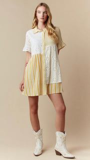 Eyelet + Stripe Ruffle Sleeve Dress