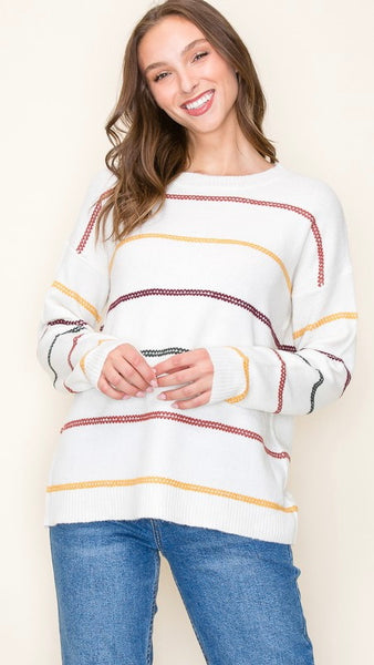 Multi-Color X-Stitch Stripe Sweater