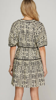 Botanical Print Cotton Poplin Dress