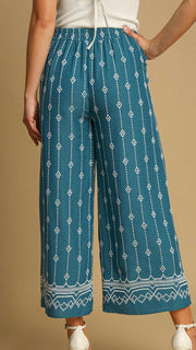 Wide Leg Embroidered Pants w/Pockets