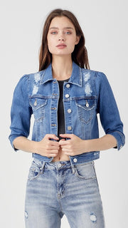 3/4 Sleeve Stretch Denim Jacket