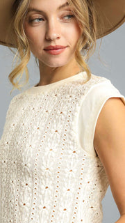 Crochet Stretch Eyelet Cap Slv Top