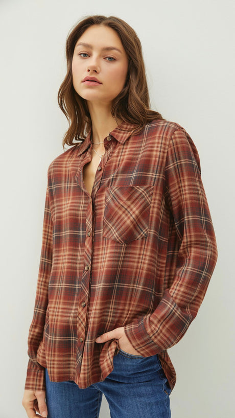 Lightweight Plaid Flannel Top