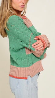 Cable Knit Stripe Drop Shoulder Sweater
