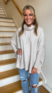Brushed Drawstring Cowl Slouch Top