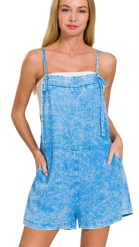 Washed Linen Blend Overall Romper