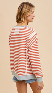 Oversized Raw Seam Stripe Pullover Top