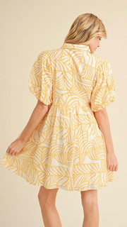 Botanical Print Puff Sleeve Dress