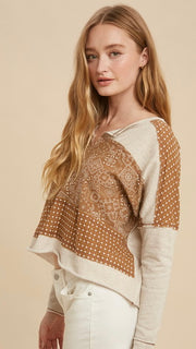 Contrast Fabric French Terry Boho Top