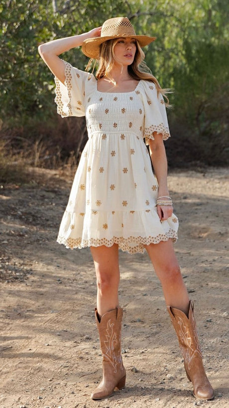 Embroidered Cotton Gauze Dress