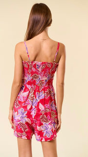 Tropical Print Smocked Romper w/Pockets