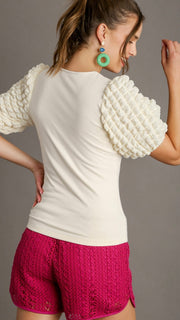 Textured Knit Bubble Sleeve Top