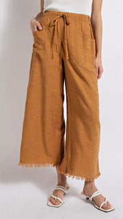 Fray Hem Patch Pocket Wide Leg Pants