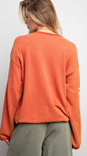 Heart Smiley Split Neck Sweatshirt