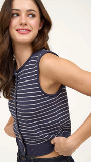 Coconut Button Stripe Sweater Vest