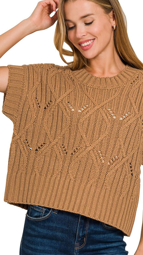 Cable Knit Dolman S/Slv Sweater Top