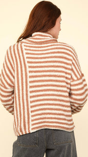 Blocked Stripe Cowl Neck Blanket Sweater