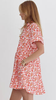 Paisley Print Button Front Dress w/Pockets