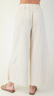 Rib Knit Side Inset Wide Leg Pants