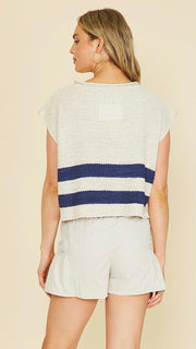 Double Stripe Split Neck Sweater Top