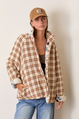 Plaid+Aztec Fleece Reversible Jacket