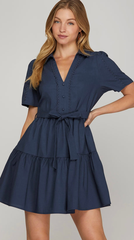 Crochet Trim Short Sleeve Dress