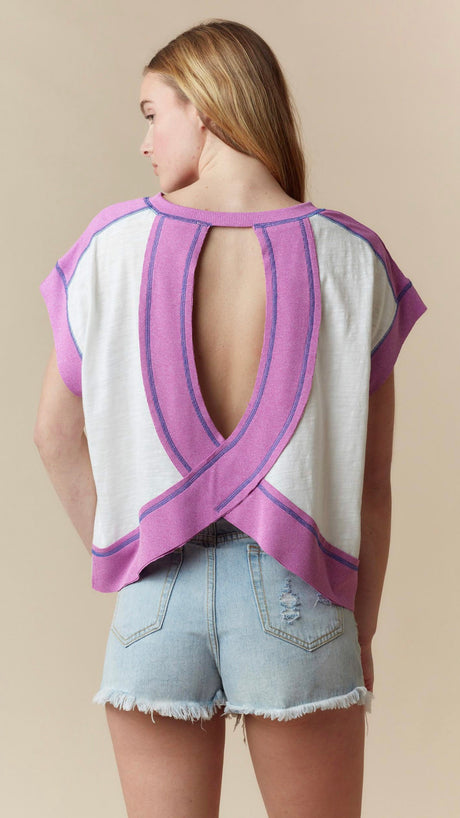 Cotton Blend Open Back Knit Top