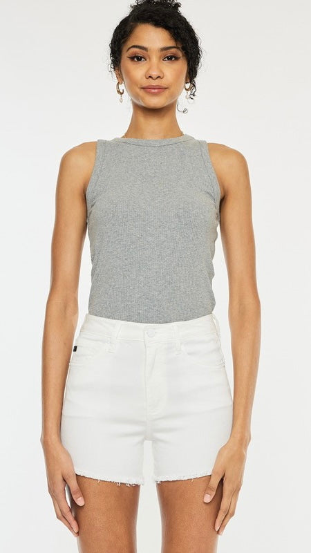 High Rise Frayed Hem White Shorts