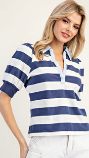 Hamptons Stripe Puff Sleeve Knit Top