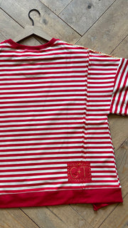(99) Large-KC Quilt Hand-Stitch FTerry Stripe S/S Sweatshirt