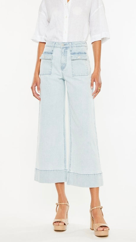 High Rise Pinstripe Wide Leg Crop Jean