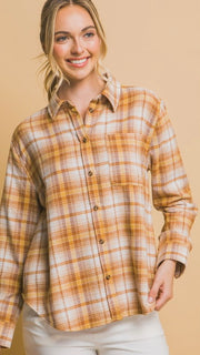 Lt Plaid Flannel Button Front Top