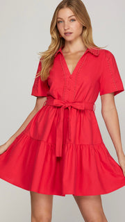 Crochet Trim Short Sleeve Dress