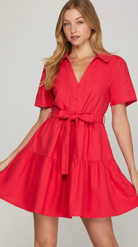Crochet Trim Short Sleeve Dress